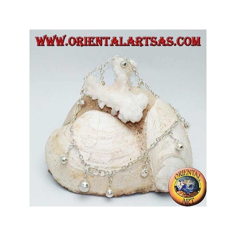 Cavigliera in argento con fragole e campanellini pendenti alternati