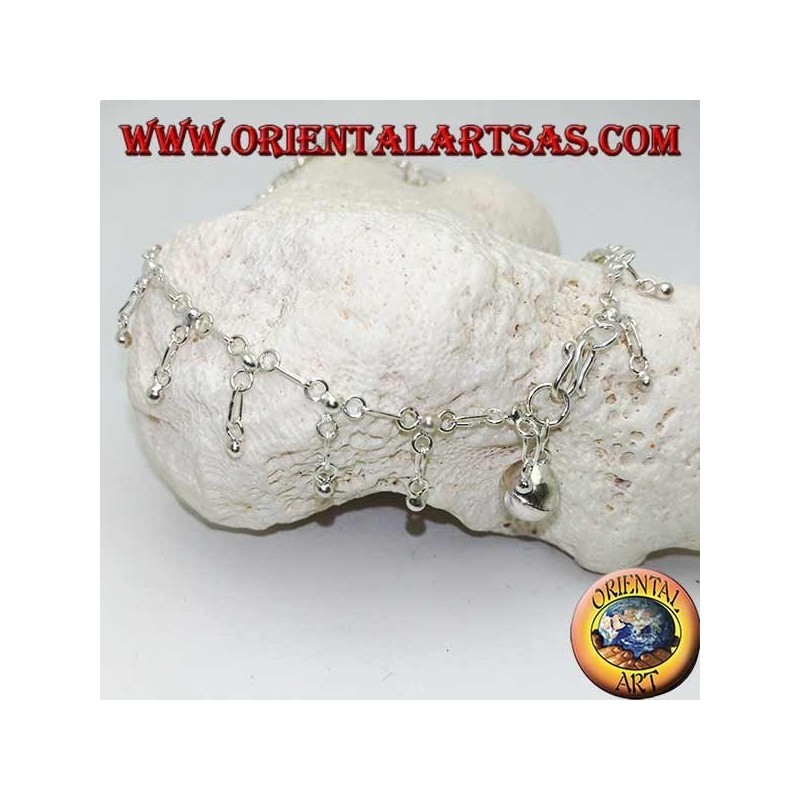 Bracelet de cheville en argent avec boules suspendues et cloche