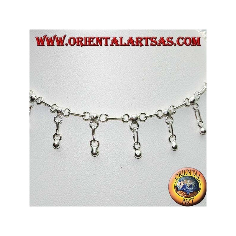 Bracelet de cheville en argent avec boules suspendues et cloche