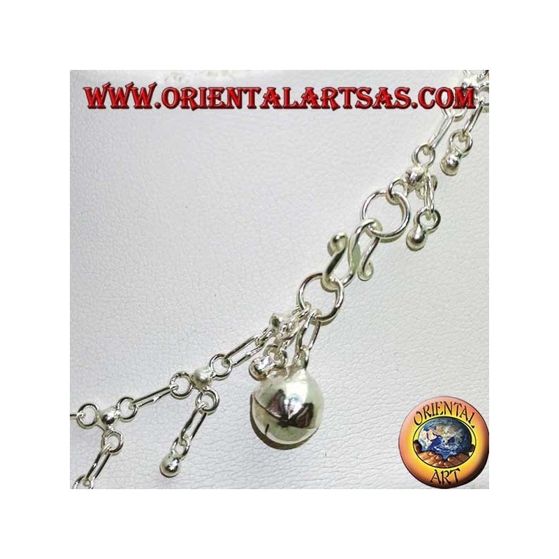 Silber Fußkettchen mit hängenden Kugeln und einer Glocke