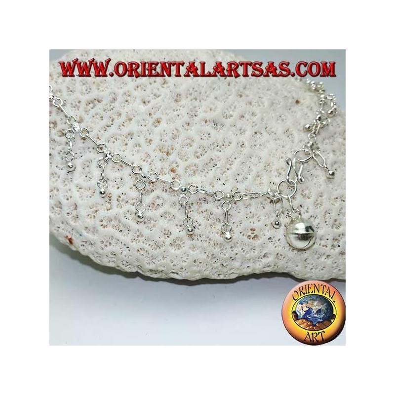 Silber Fußkettchen mit hängenden Kugeln und einer Glocke