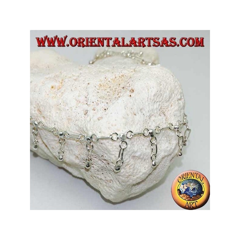 Bracelet de cheville en argent avec boules suspendues et cloche