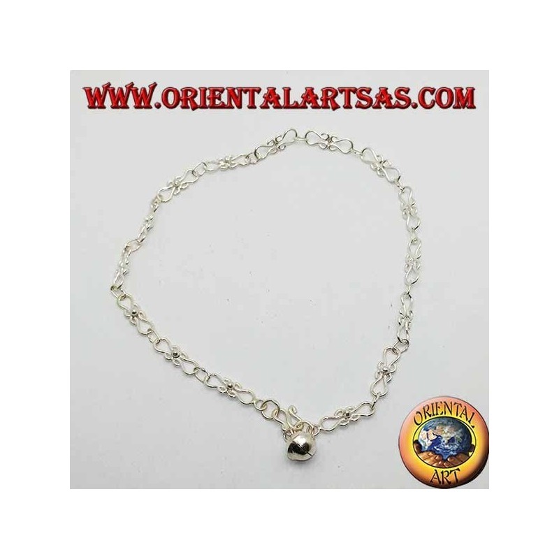 Curved knitting silver anklet with a bell
