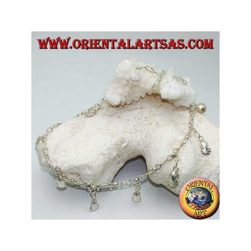Bracelet de cheville en argent avec ananas suspendus et cloche