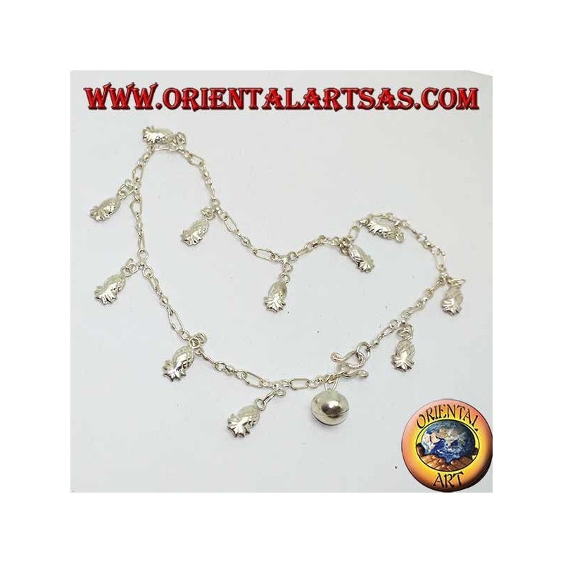 Silver anklet with hanging pineapples and a bell