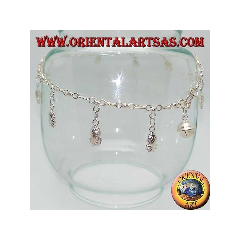 Silver anklet with hanging pineapples and a bell