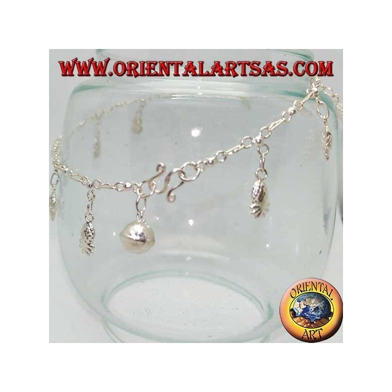 Bracelet de cheville en argent avec ananas suspendus et cloche