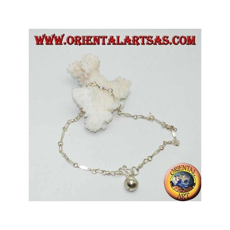 Knitted silver anklet with smooth inserts and a bell