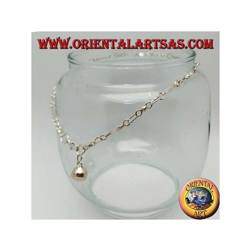 Knitted silver anklet with smooth inserts and a bell
