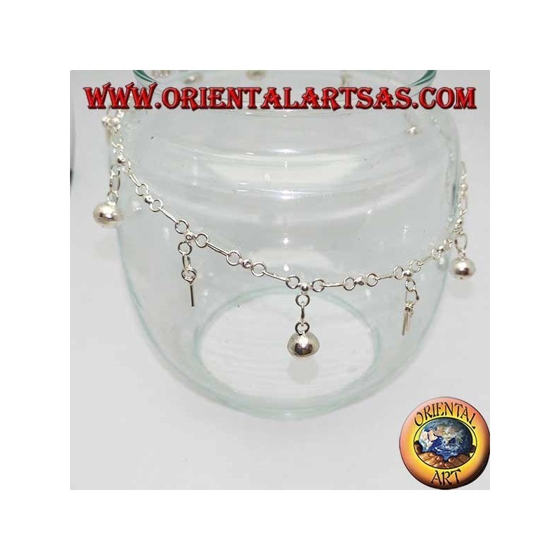 Bracelet de cheville en argent avec alternance de clés suspendues et de cloches