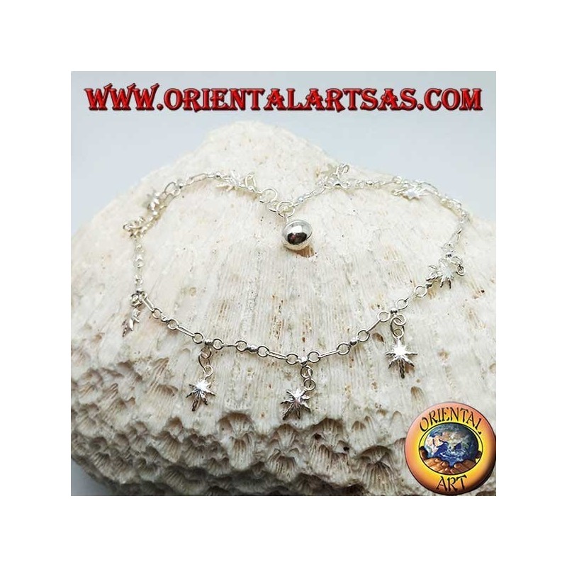 Bracelet de cheville en argent avec des feuilles de marijuana suspendues et une cloche