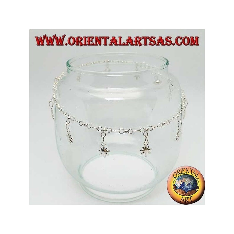Silver anklet with hanging marijuana leaves and a bell