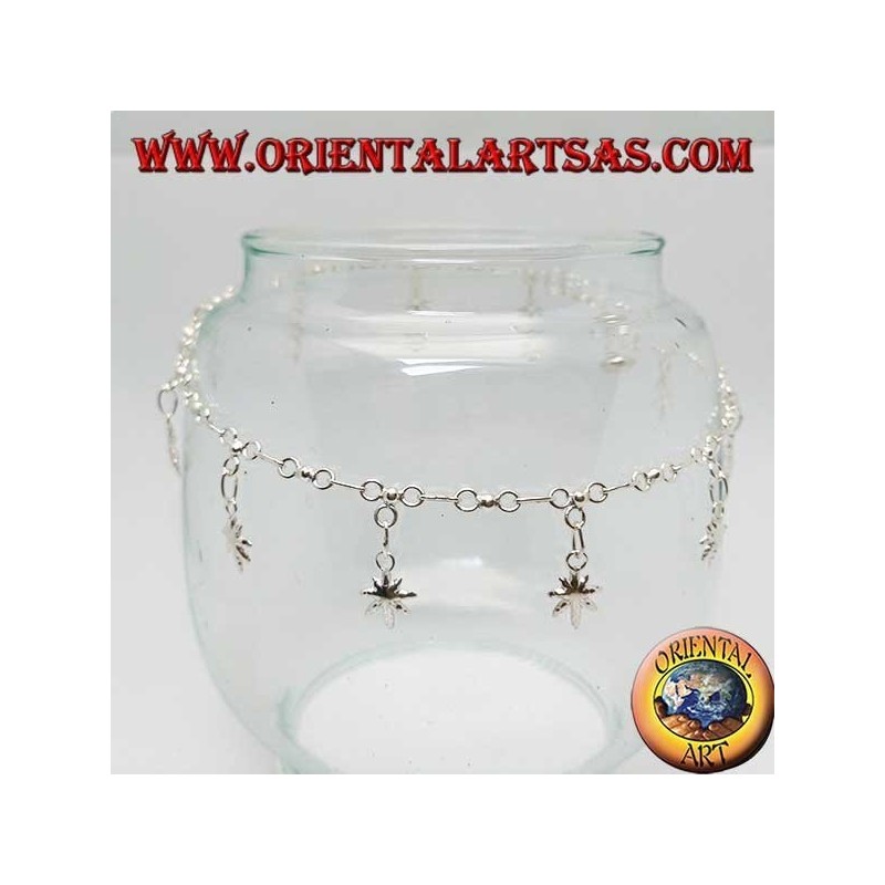 Silver anklet with hanging marijuana leaves and a bell