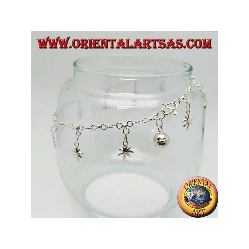 Silver anklet with hanging marijuana leaves and a bell