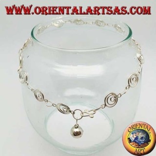 Bracelet de cheville en argent avec un grand filet en spirale et une cloche