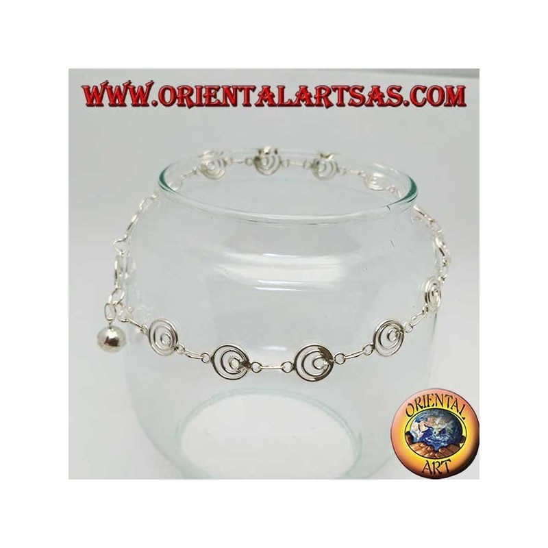 Bracelet de cheville en argent avec un grand filet en spirale et une cloche