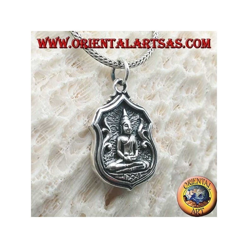 Pendentif Bouddha en argent "Dhyana Mudra", symbole de méditation "sur la photo avec écriture au dos