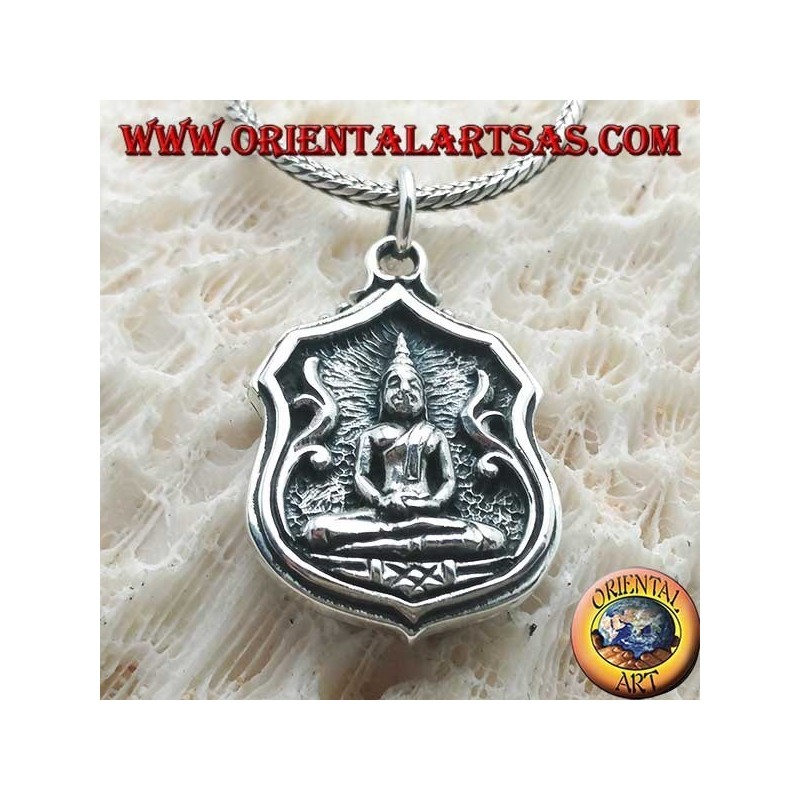 Silver Buddha pendant "Dhyana Mudra", symbol of meditation "in the picture with writing on the back