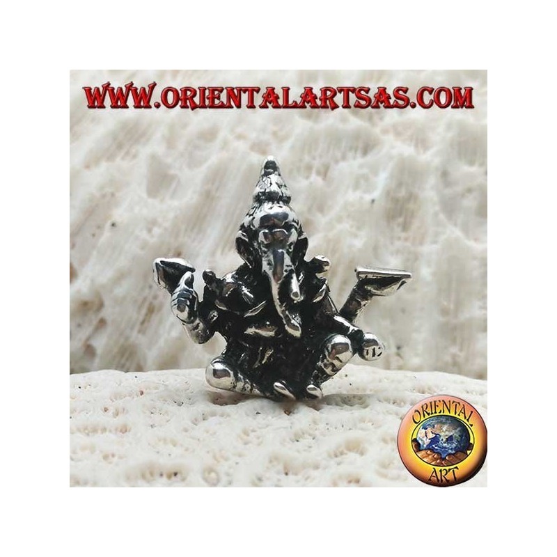 Three-dimensional silver pendant Ganesh "the elephant God" seated, in a position of balance / balance
