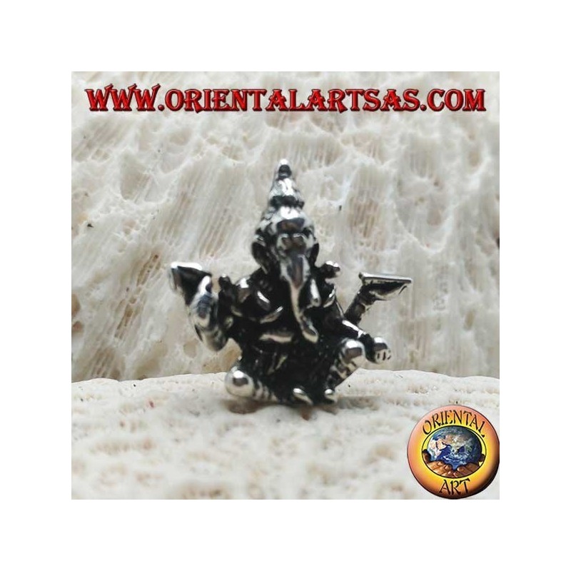 Ciondolo in argento tridimensionale Ganesh "il Dio elefante" seduto, in posizione di equilibrio/bilancia
