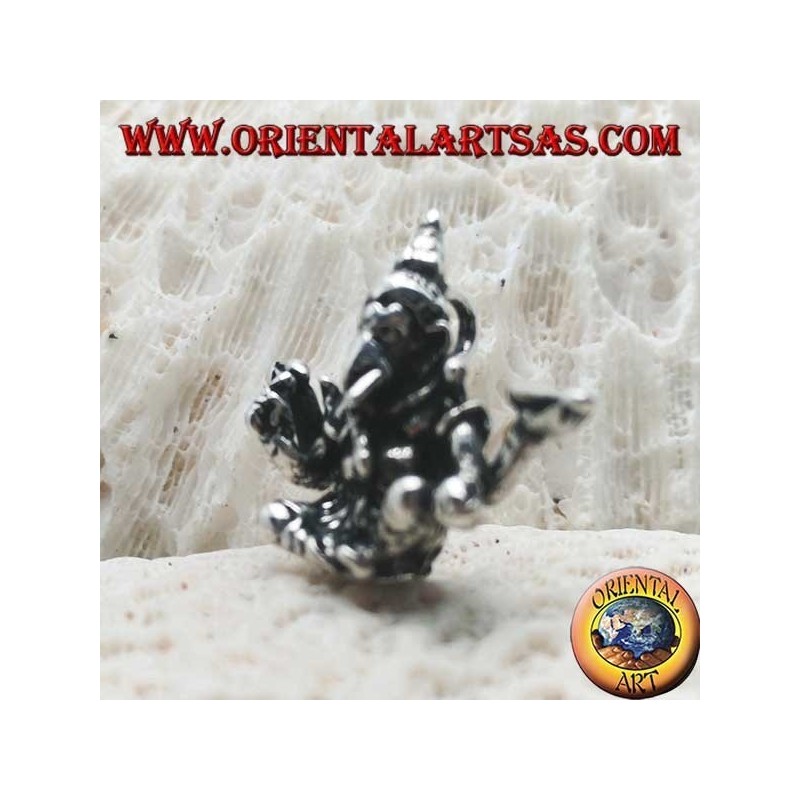 Three-dimensional silver pendant Ganesh "the elephant God" seated, in a position of balance / balance