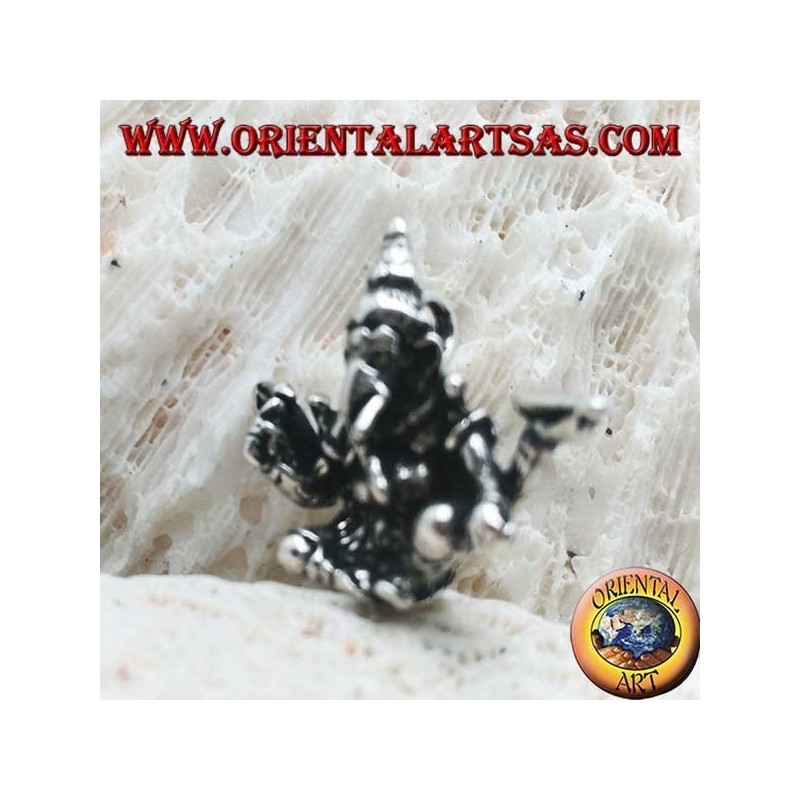 Three-dimensional silver pendant Ganesh "the elephant God" seated, in a position of balance / balance