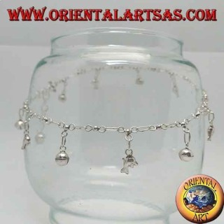 Tobillera plateada con delfines y campana colgante alterna