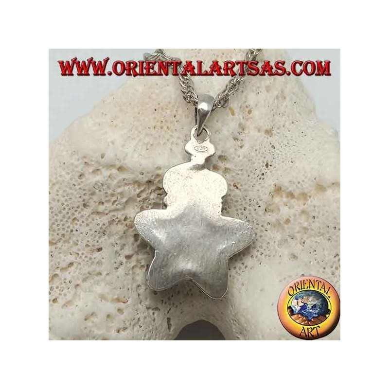Pendentif étoile en argent couronné de turquoise tibétaine et de corail rond au centre