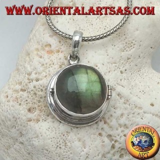 Ciondolo in argento a scatola portafoto con labradorite tonda a cabochon 