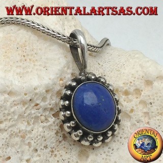 Pendentif en argent avec lapis-lazuli ovale entouré de deux tours de sphères