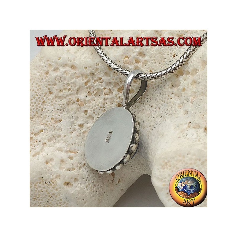 Pendentif en argent avec lapis-lazuli ovale entouré de deux tours de sphères
