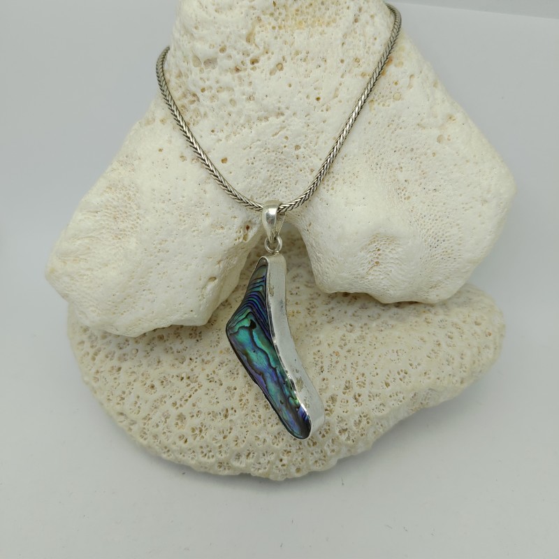 Ciondolo in argento a forma di parentesi con paua shell (abalone)