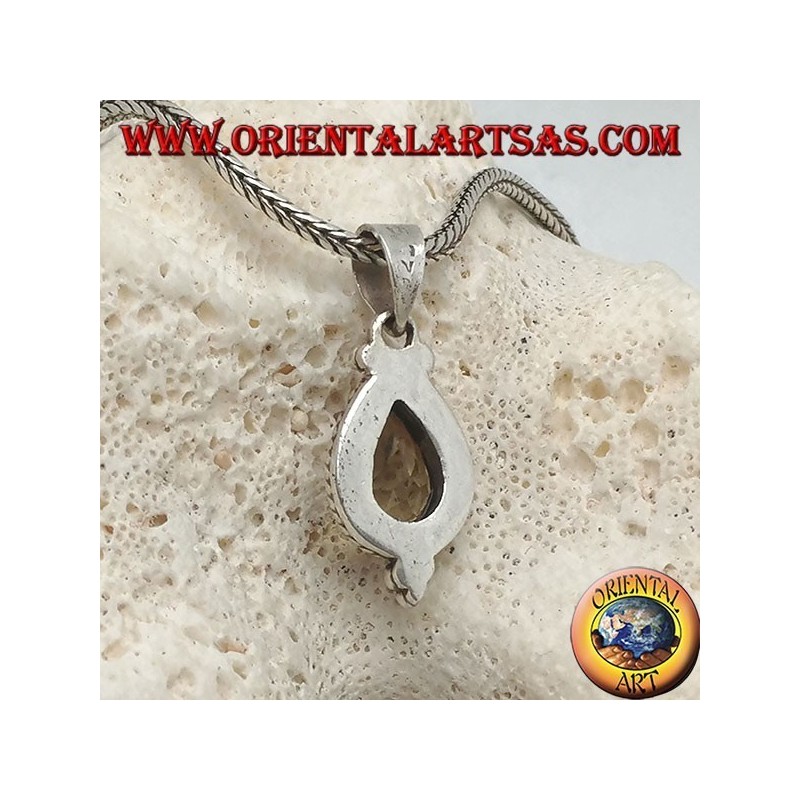 Silver pendant with natural yellow drop topaz surrounded by intertwining and balls