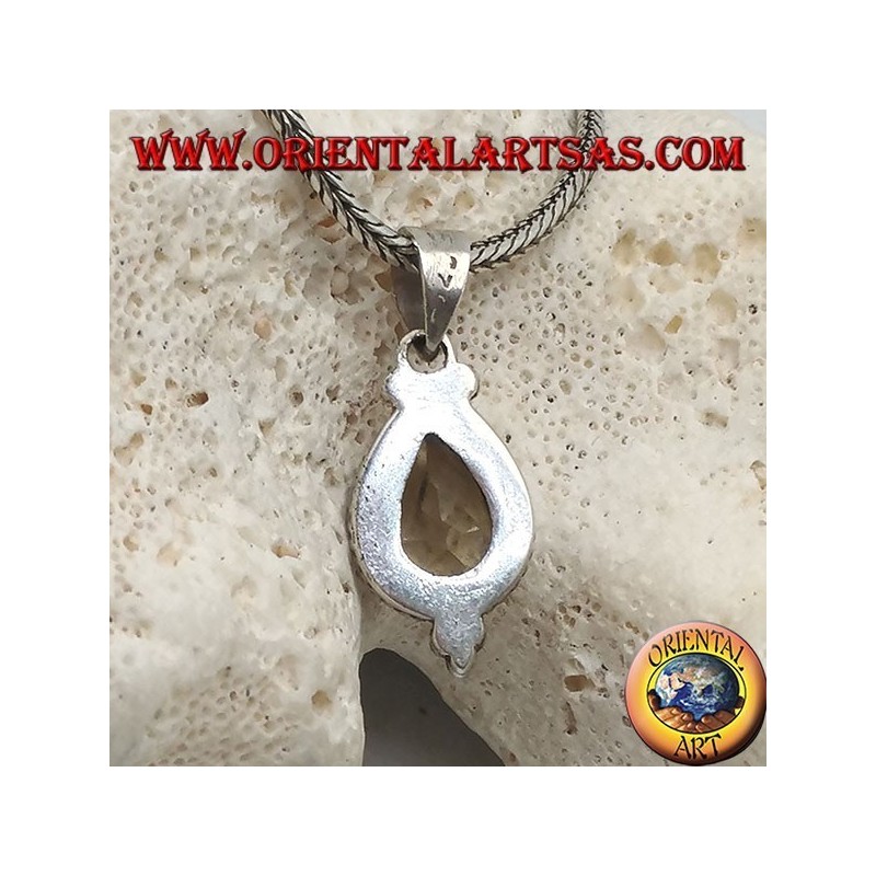 Pendentif en argent avec topaze goutte naturelle jaune entourée de tresses et de boules