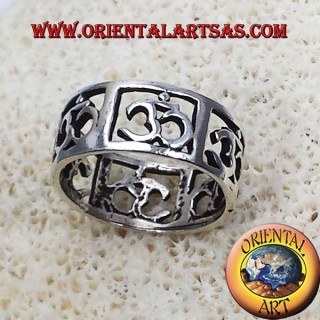 Openwork Om Square Band Ring 925 Silver - Spiritual Jewelry Oriental Art
