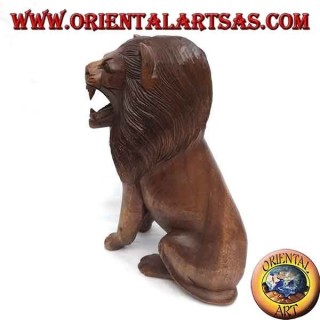 Sculpture de lion assis en bois de Suar 30 cm sculpté à la main dans un seul bloc