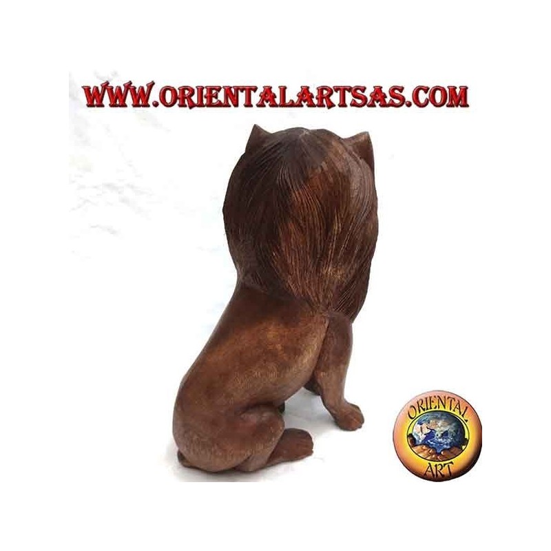 Leone in Legno Suar 30cm | Scultura Artigianale da Blocco Unico