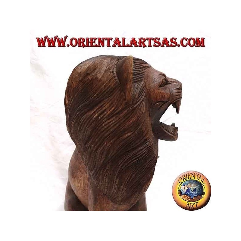 Sculpture de lion assis en bois de Suar 30 cm sculpté à la main dans un seul bloc