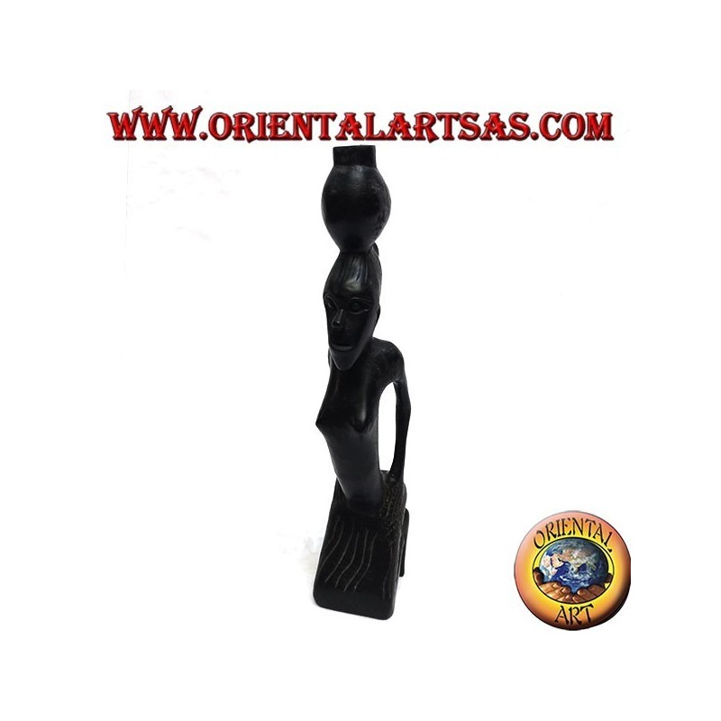 Scultura di una donna idrovora (portatrice di acqua) inginocchiata in legno di ebano