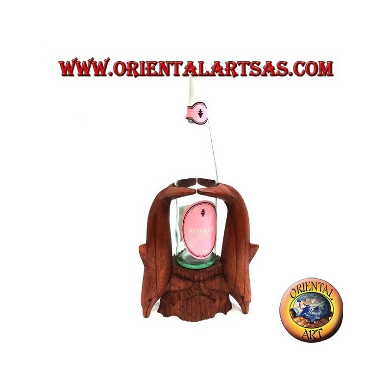 Porte-bouteille avec sculpture de deux dauphins en acrobatie sur bois de Suar