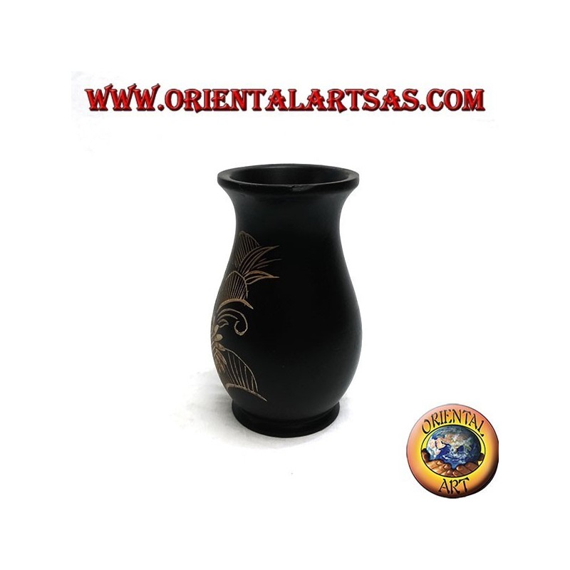Vase à fleurs en acajou avec gravures florales de 15 cm