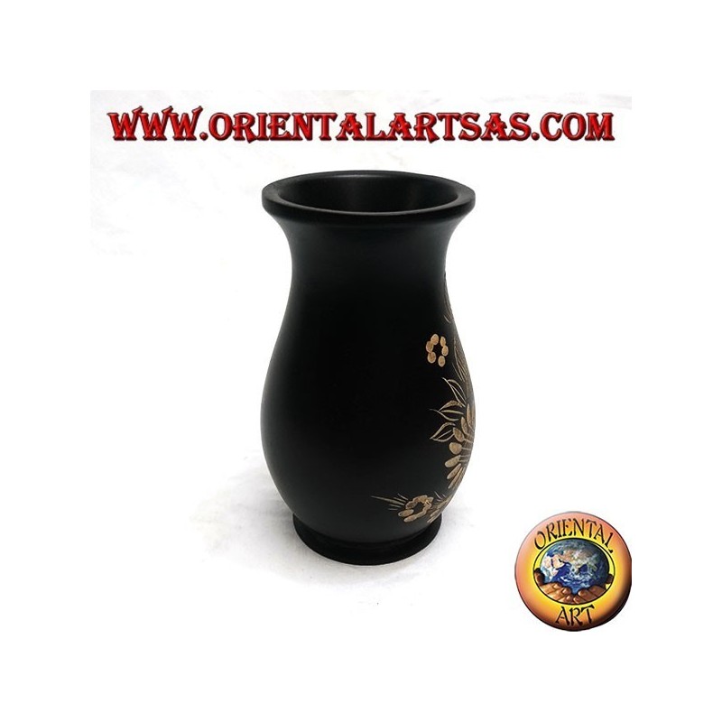 Vaso portafiori in legno di mogano con incisioni floreali da 15 cm