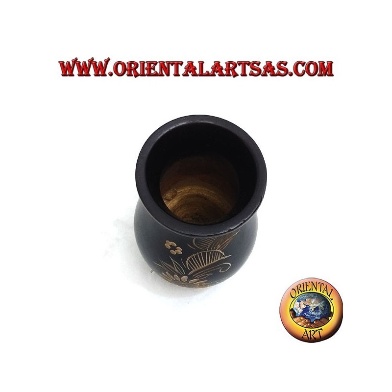 Vaso portafiori in legno di mogano con incisioni floreali da 15 cm