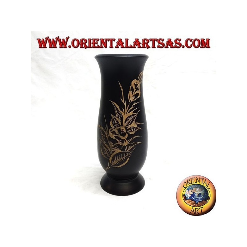 Vaso portafiori in legno di mogano con incisioni floreali da 20 cm (stretto)