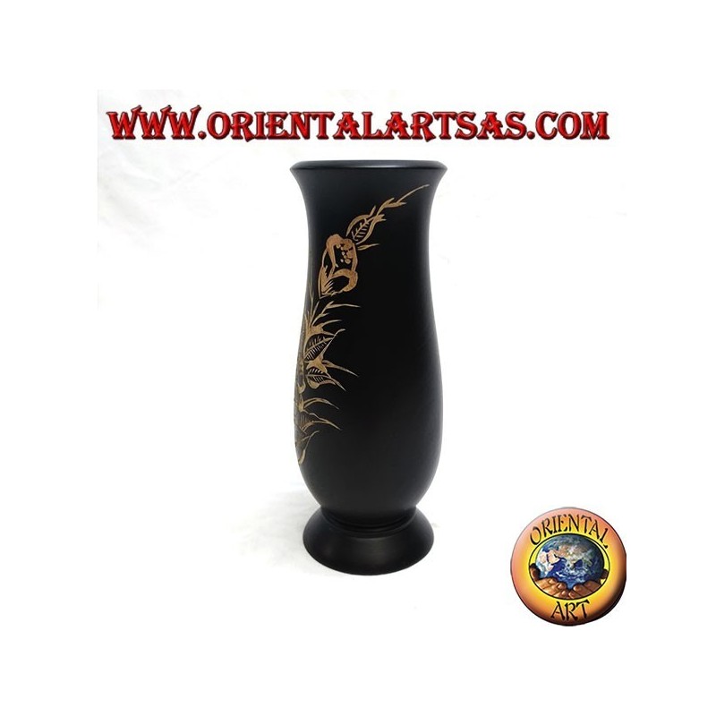 Vase à fleurs en acajou avec incisions florales 20 cm (étroit)
