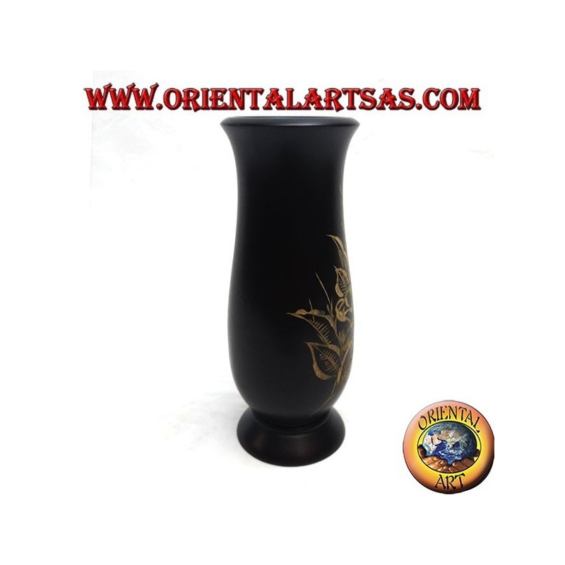 Mahagoni Blumenvase mit floralen Einschnitten 20 cm (schmal)