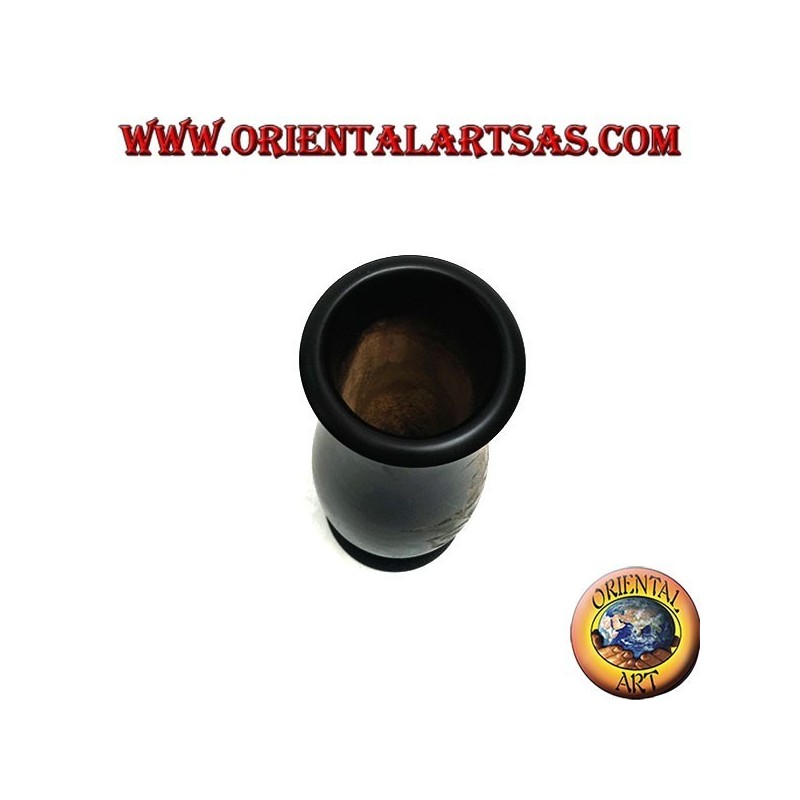 Vaso portafiori in legno di mogano con incisioni floreali da 20 cm (stretto)