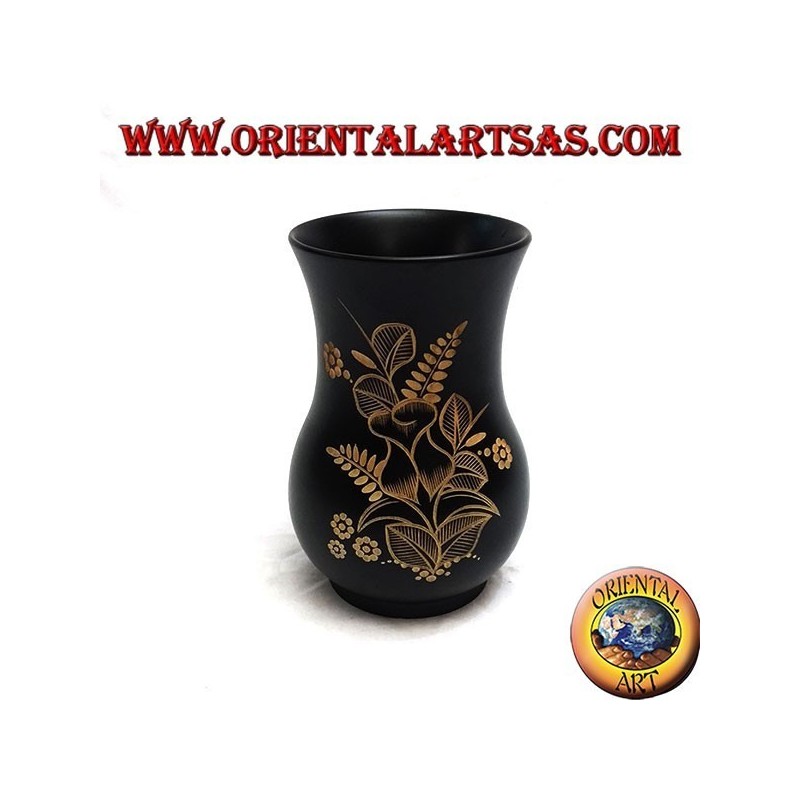Mahagoni Blumenvase mit floralen Einschnitten 20 cm (breit)