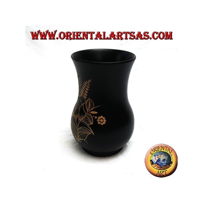Vaso portafiori in legno di mogano con incisioni floreali da 20 cm (largo)