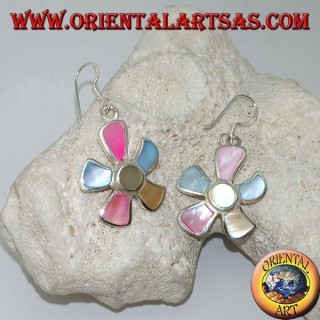 Boucles d'oreilles en argent en forme d'étoile de mer avec nacre multicolore